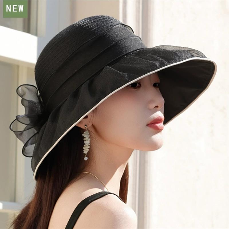 Elegant Organza UV Protection Hat Summer Ladies Outdoor Flower Sun Hat Mom's Hat