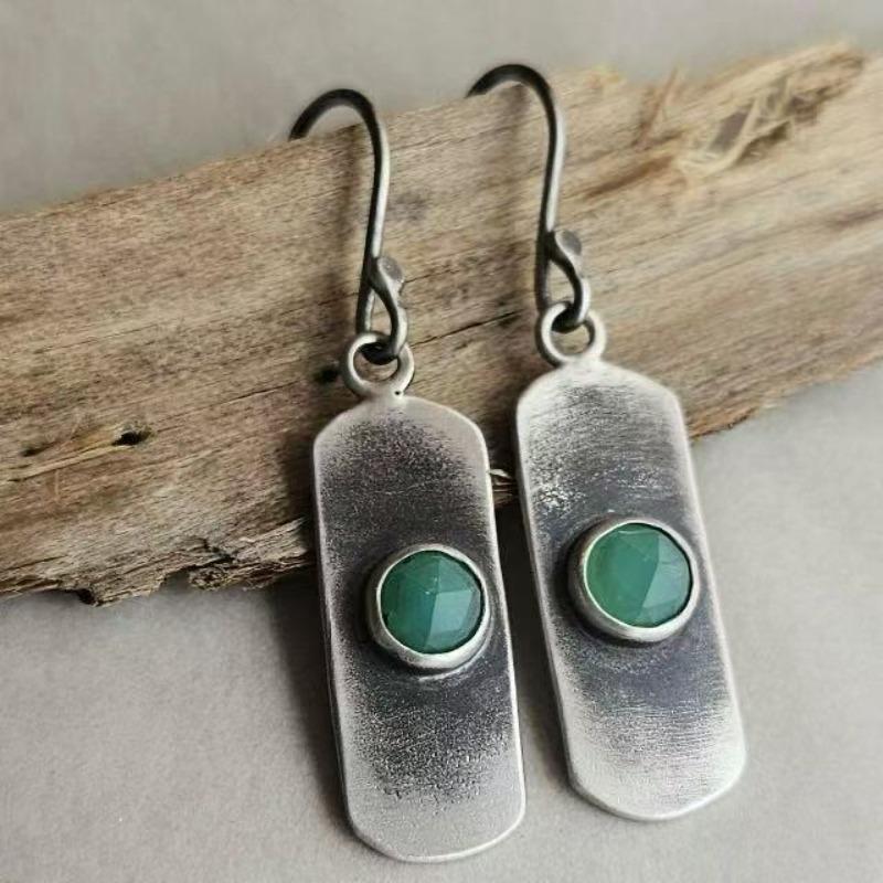 Jianjie Women's Retro Round Zircon Square Pendant Earrings Classic Ethnic Style Dainty New Ear Jewelry Trend