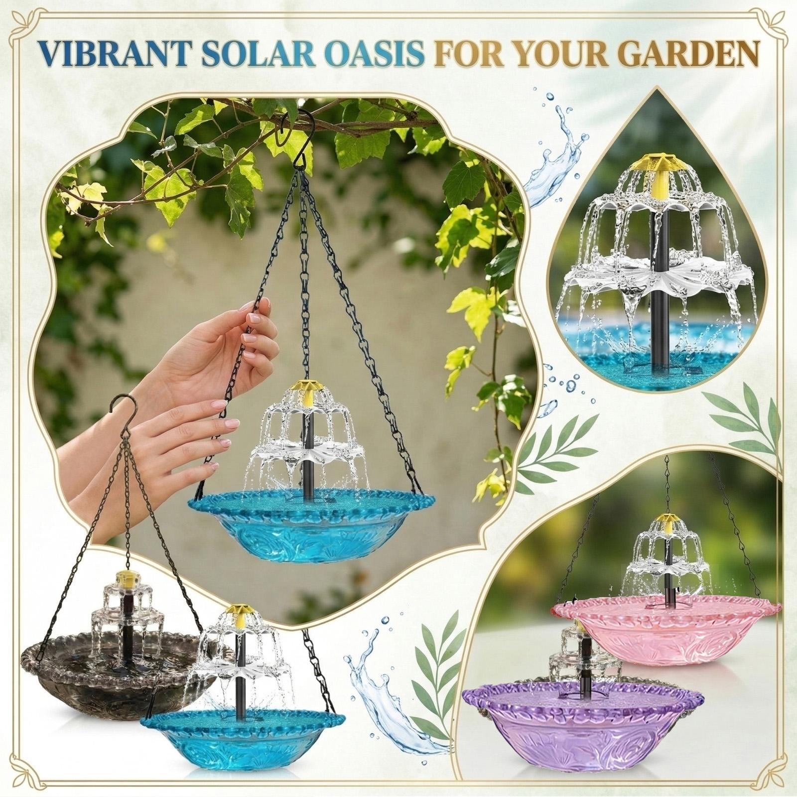 Hanging Solar-powered Bird Bath , Three-tiered Design, 9.84-inch Wide Bird Bath Tub, With Solar Water , Suitable For Outdoor Gardens, Backyards violet