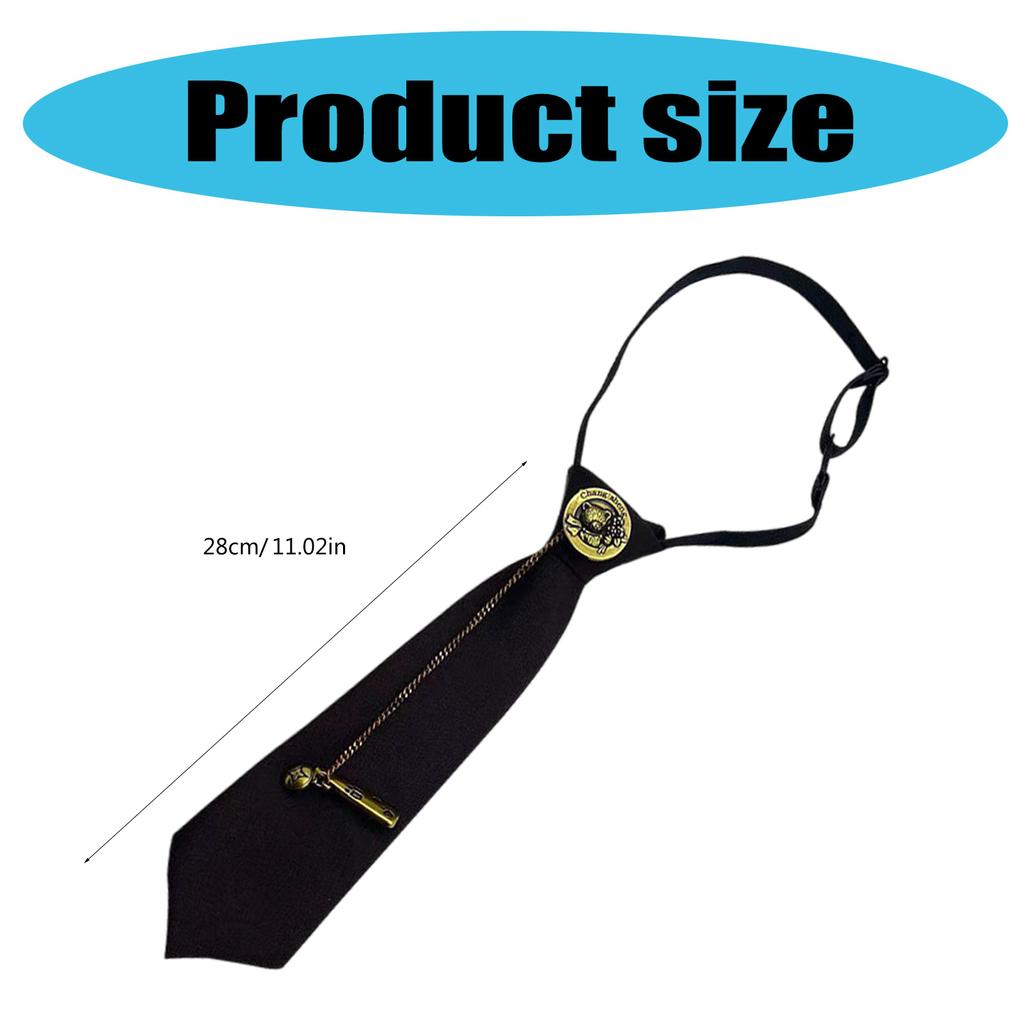 Japanese Vintage Necktie with Metal Bear Pin Chain Student Uniform Adjustable Pre Tied Neck Tie Shirt Collar Neckwear