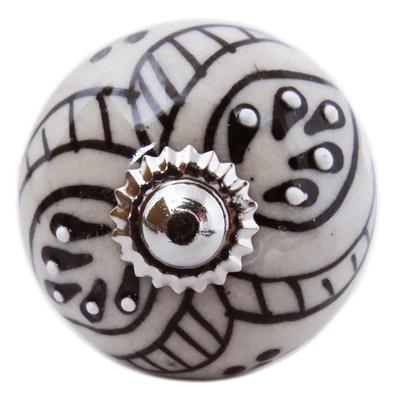[A3125] - Ceramic Furniture Knob 'Boho' Gray Black Silver - 60x40 Mm
