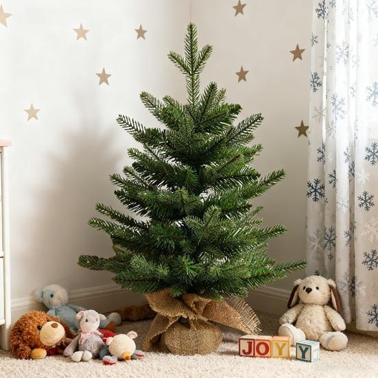 Artificial Mini Christmas Tree Small Xmas Pine Tree with Burlap Base Tabletop Green/Snow Flocked Christmas Tree for Indoor Table Centerpiece
