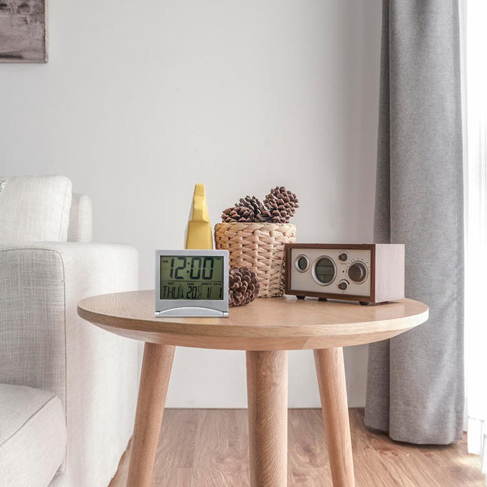 LCD Digital Alarm Clock Foldable Home Decor Time Date Temperature Timer Portable Desk Clock