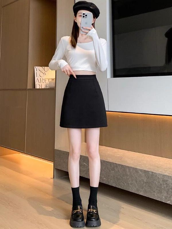 Damska Casualowa Mini Spódnica A-Line z Mieszanki Wełny, Jesień/Zima, Plus Aksamit, Przeciwko Odsłanianiu, Wysoki Stan, Dopasowana do Bioder, Idealna do Butów, Styl Hot Girl