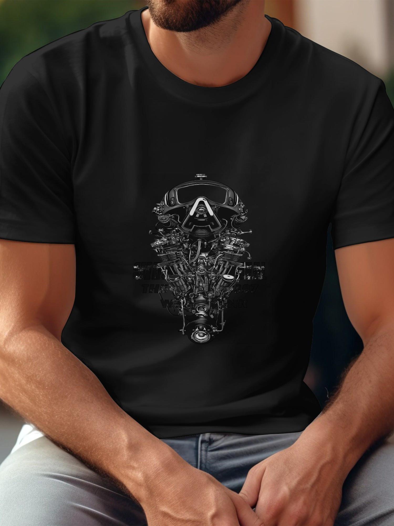 Casual Graphic T-shirt - Engine Head Vector Art Typography XXL