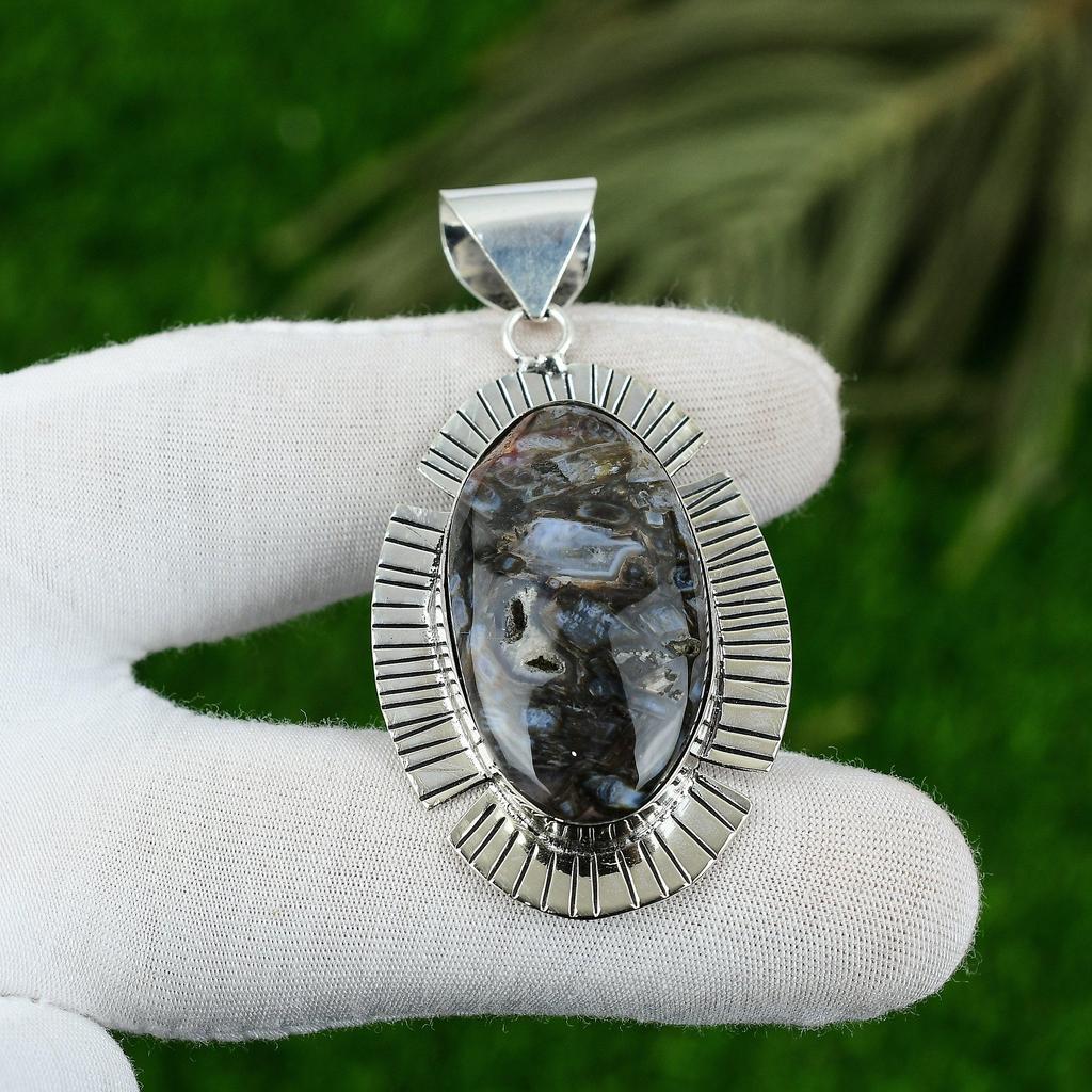 925 Sterling Silver Stick Agate Gemstone Wedding Daughter Trendy Pendant Jewelry