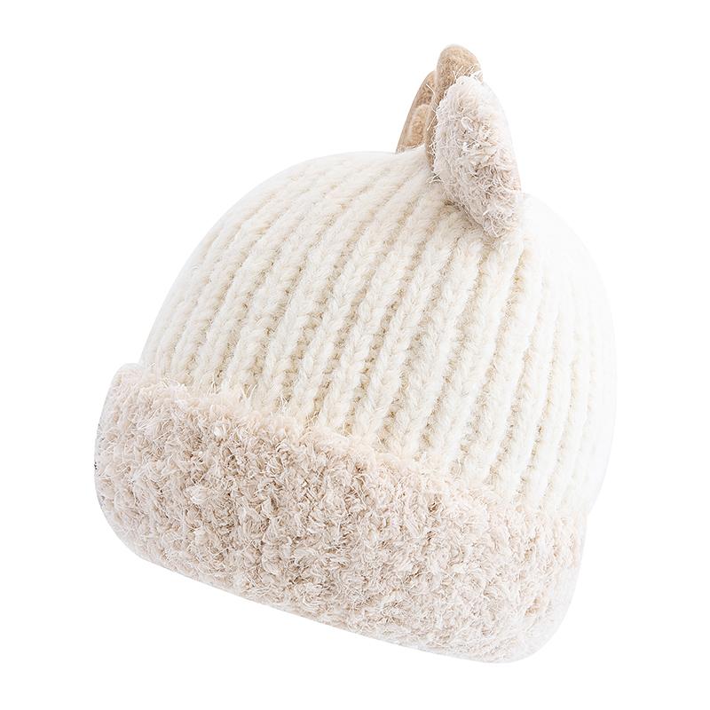 New Women Cute Plush Fur Warm Winter Hat Young Trendy Knitted Hat With Deer Horn Ear Girls Lovely Elegant Fur Winter Cap