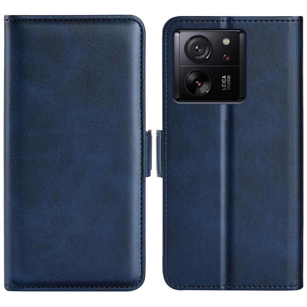 

For Xiaomi 13T/13T Pro Fall Protection Calf Texture Phone Cover Leather Wallet Stand Flip Case Blue