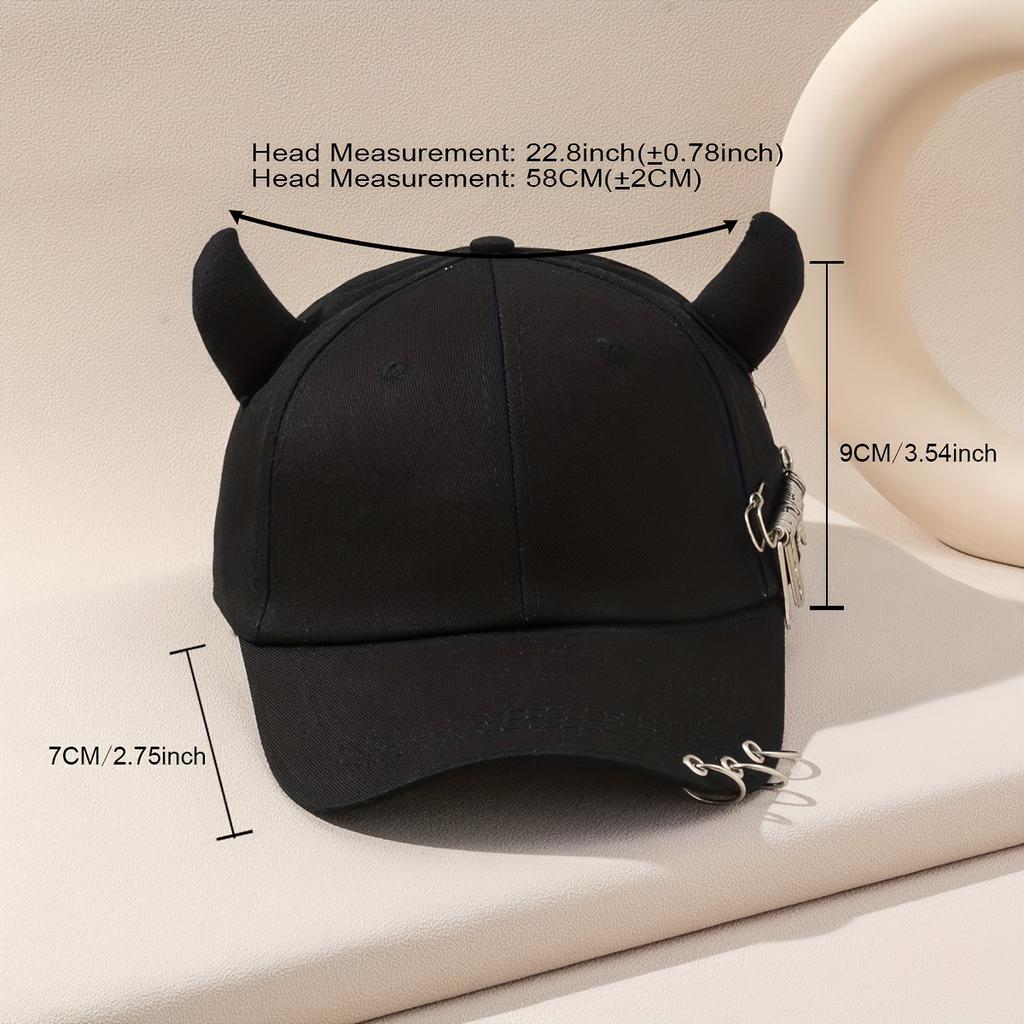 Personalized cow horn iron ring baseball cap versatile student curved brim duckbill cap for men and women street hip-hop