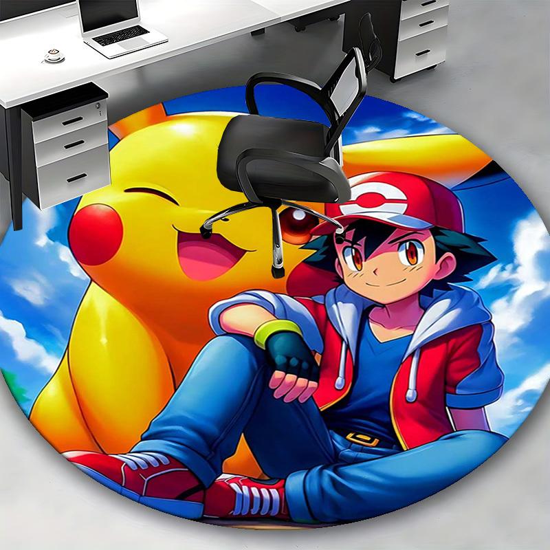 1pc Pikachu Pikachu Round Carpet - Anime Design Chair Mat for Office, Home Decor, Living Room