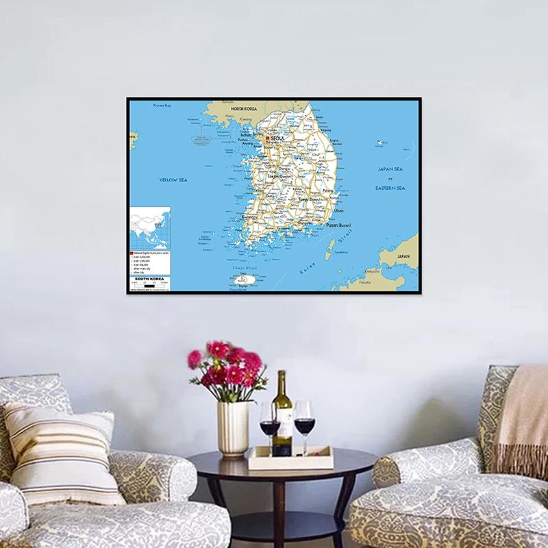 English Map South Korea Map Road Map Canvas Painting Living Room Home Decoration Children School Supplies