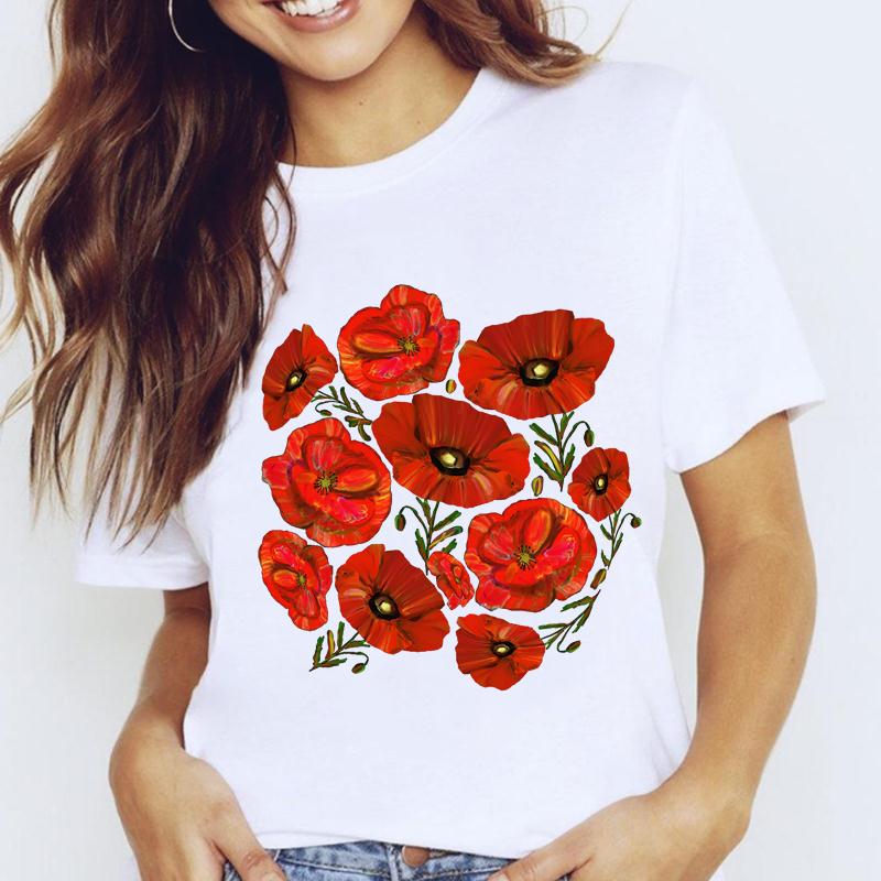 Women T-Shirt Graphic Floral Flower Butterfly Short Sleeve Tees Female Fashion Spring Summer 90S Oversized Tshirts Clothes Tops