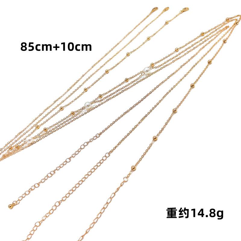 Stylish simple and sexy round bead thin chain accessories women, multi-layer mix and match imitation pearl waist chain