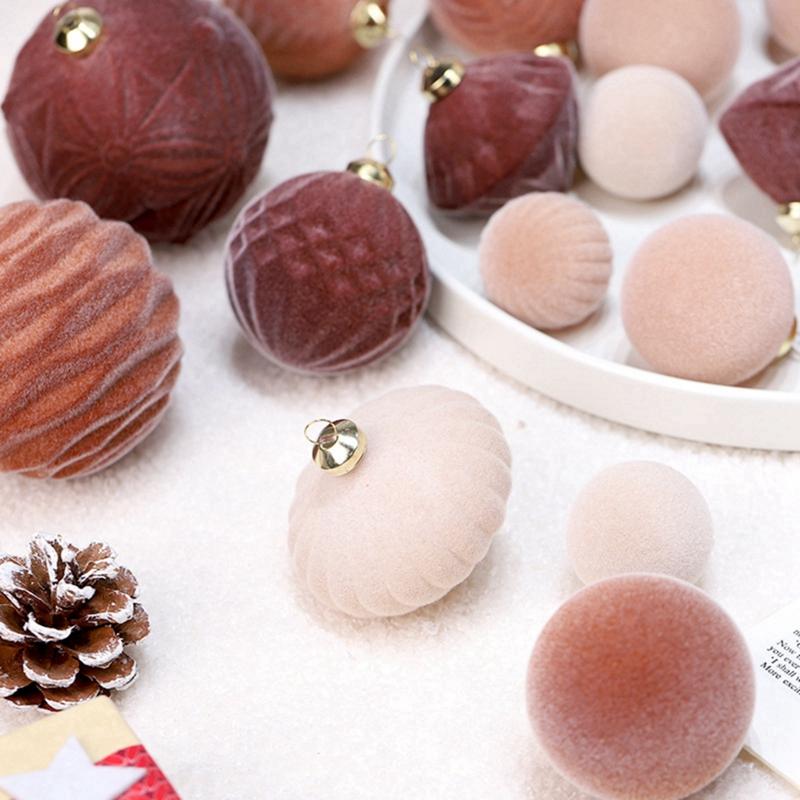 35pcs/set Velvet Christmas Ball Ornament Flocked Hanging Xmas Tree Ball Velvet Pendant Ball For Home Christmas Party Decoration