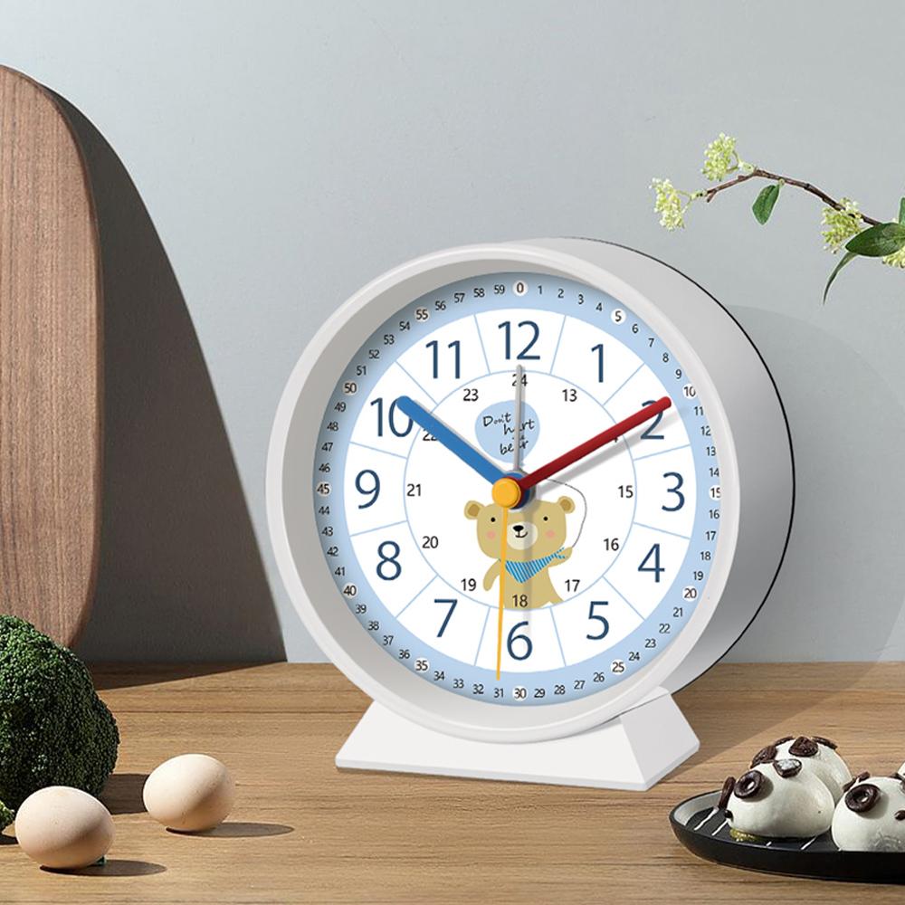 Early Education Desk Clock Needle Display Quartz Alarm Clock Silent Sweep Movement Silent Walking Soft Night Light Metal Frame
