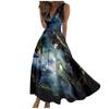 Langes Kleid für Damen, Maxikleid, Freizeitkleid, Sommer, lässig, ärmellos, V-Ausschnitt, Boho-Taille, Rückzug, bedrucktes Kleid