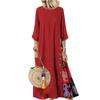 Women Retro Round Neck Dress Button Stitching Three-quarter Sleeve Dress