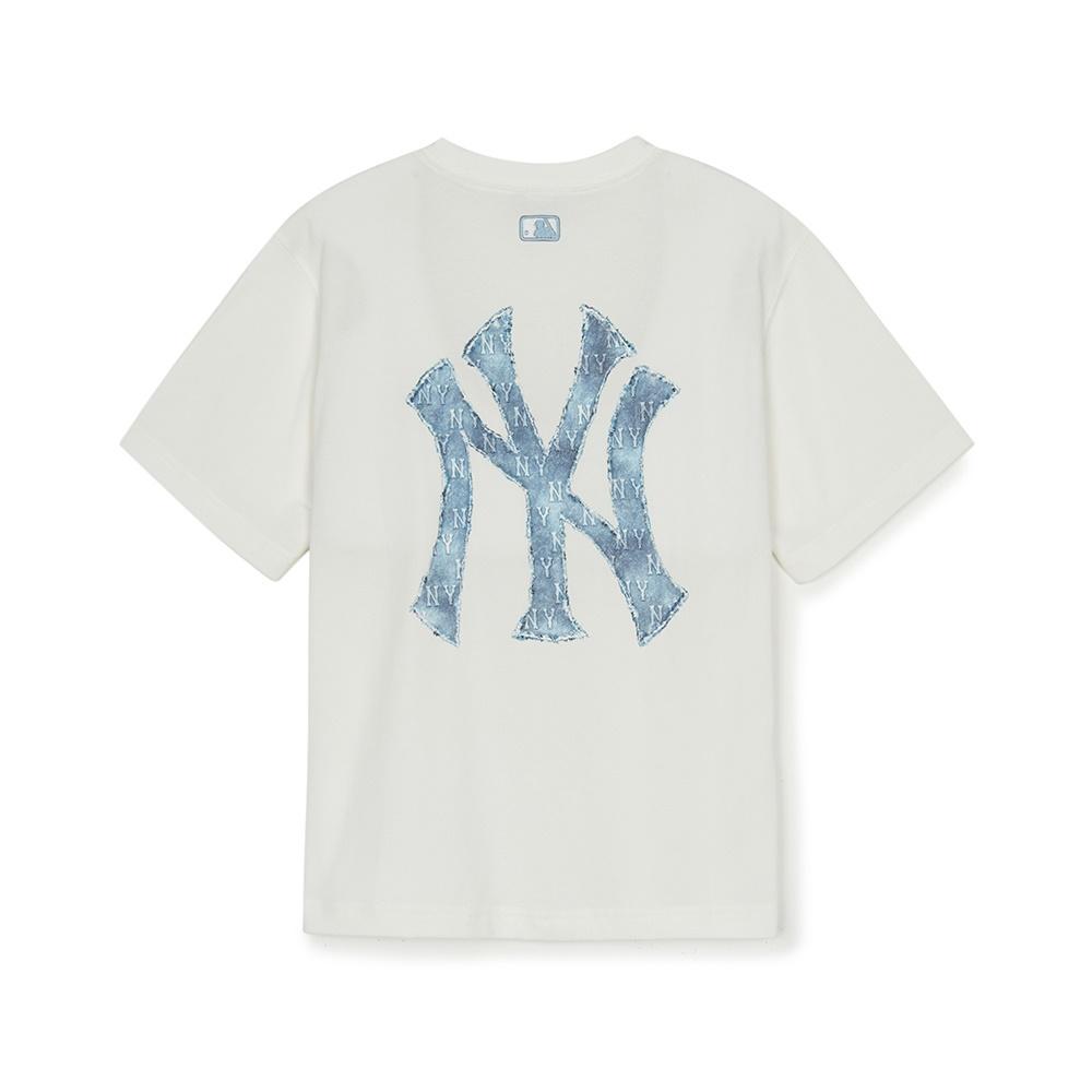 New MLB MONOGRAM Collection New York Yankees T Shirt SS25 Ivory White Kids' 7ATSMV453-50IVS