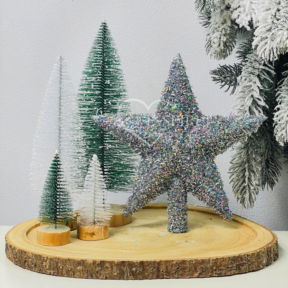 Czubek choinkowy - gwiazda srebrna z efektem jeżyk 3d 20 cm