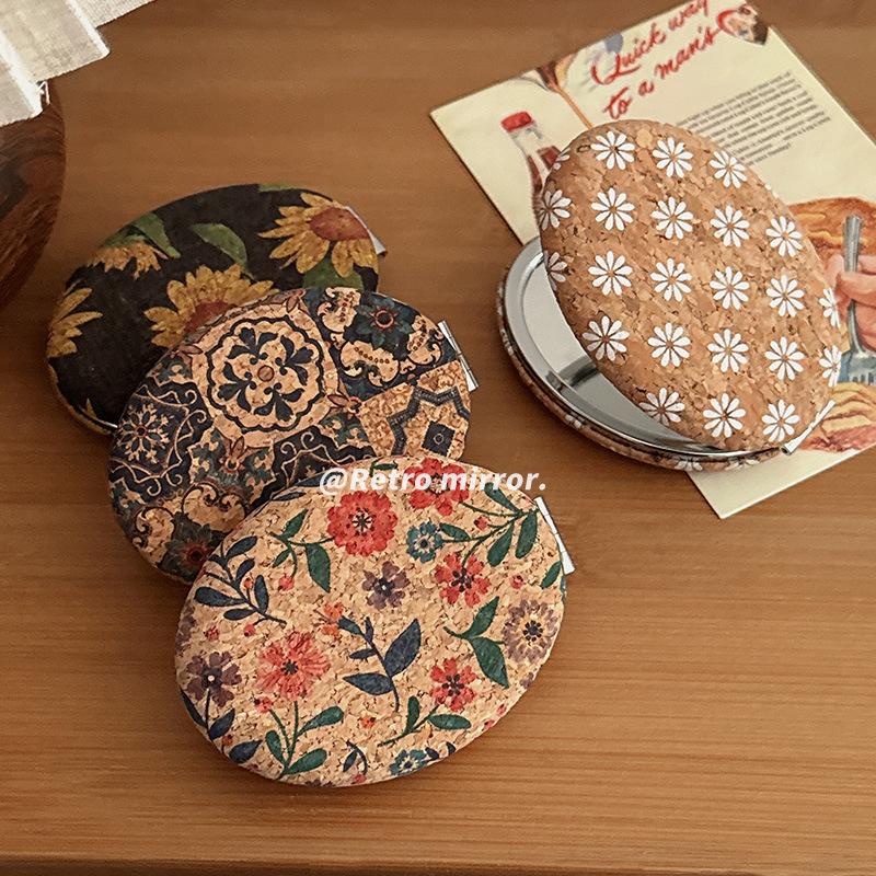 Compacte Make-up Spiegel in Vintage Stijl, Opvouwbaar, Dubbelzijdig, Draagbaar, Creatief Minimalistisch voor Vrouwen