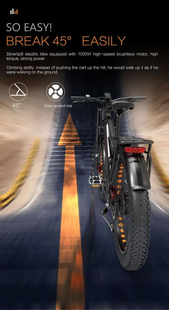 Bicicleta Eléctrica Dukawey Silvertip8 1000W52V20AH Todoterreno, E-Bike Totalmente Suspendida para Adultos, Frenos Hidráulicos Dobles