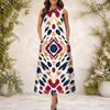 Women Plus Size Round Neck Sleeveless Geometric Printed A Line Maxi Dress With Side Pockets