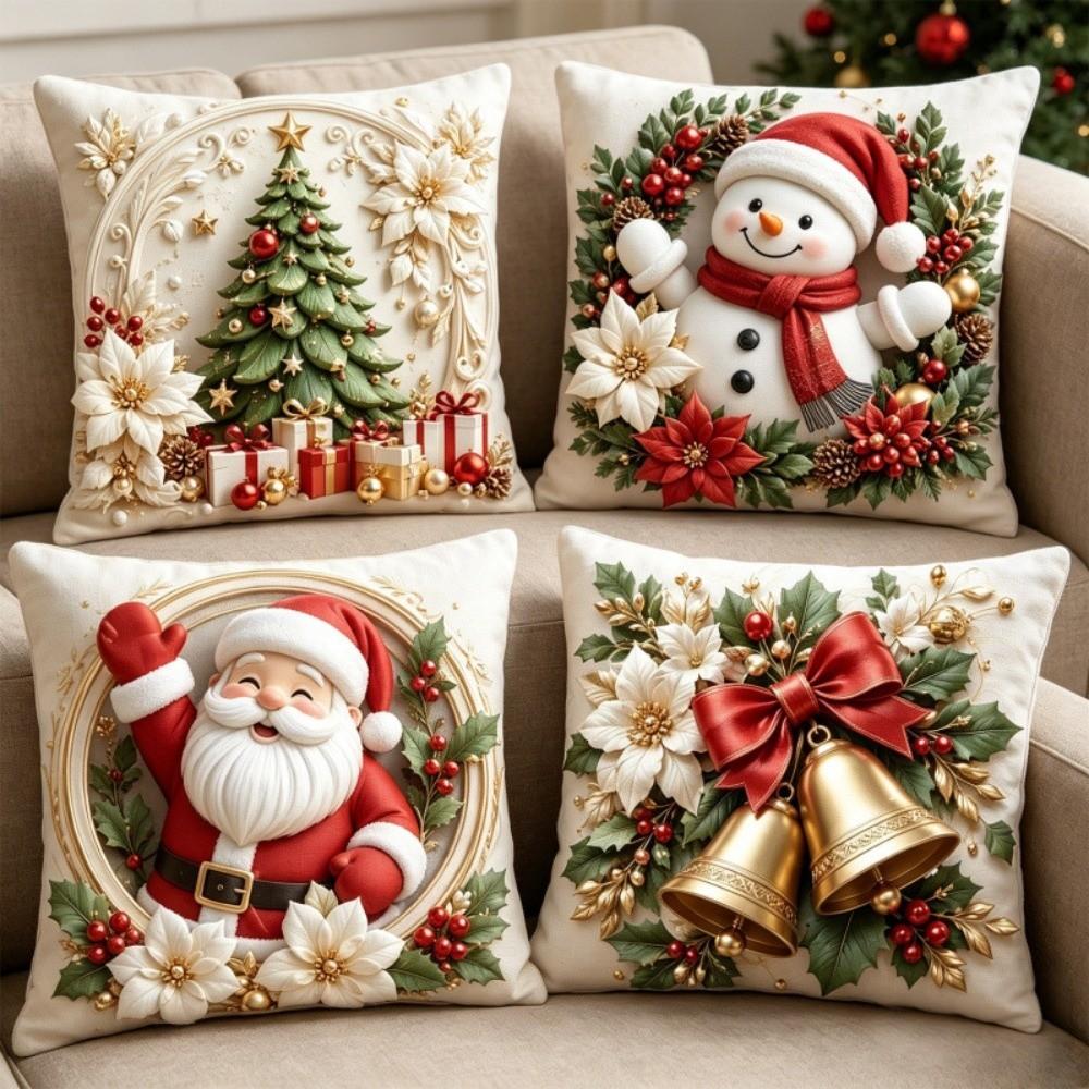 4Pcs Plush Decorative Pillowcase 45*45cm Christmas Pillow Cover  Festive Home Decor
