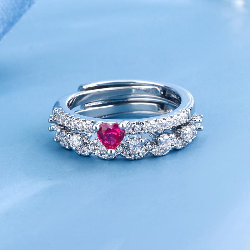 French Romantic Lace Single Row Red Corundum Love Ring High End Combination Stacked Ring Row Diamond Tail Ring Ring