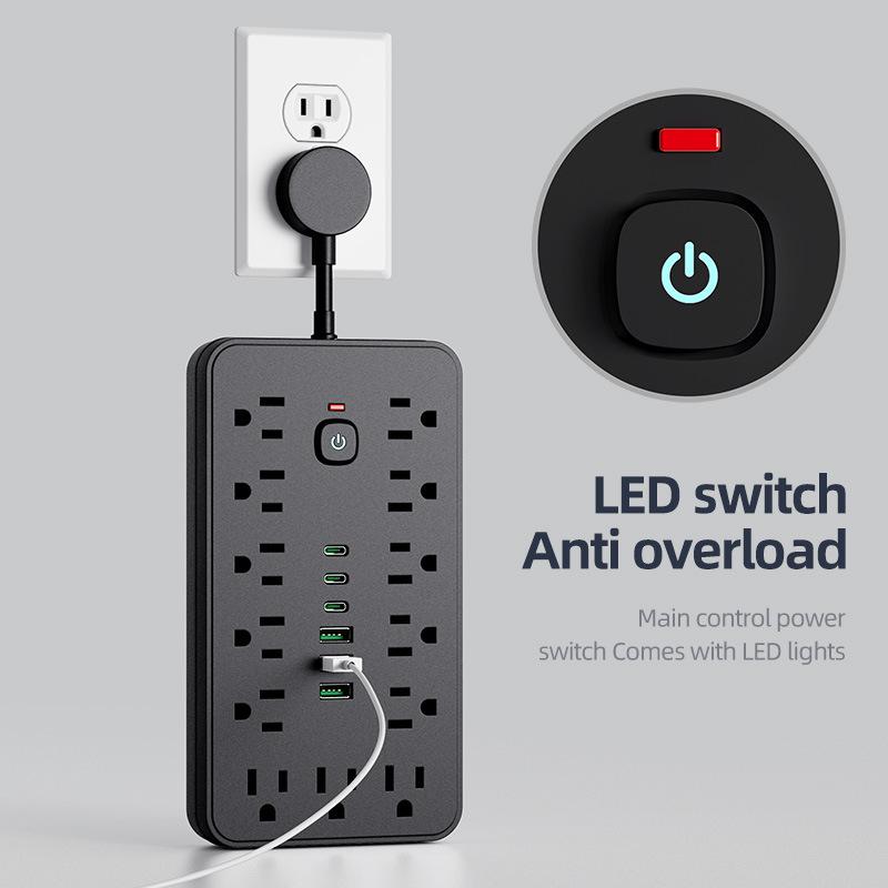 19-in-1 Multifunctional Power Strip with 3 USB Ports and US Plug Adapter for Mexico, Taiwan, Canada