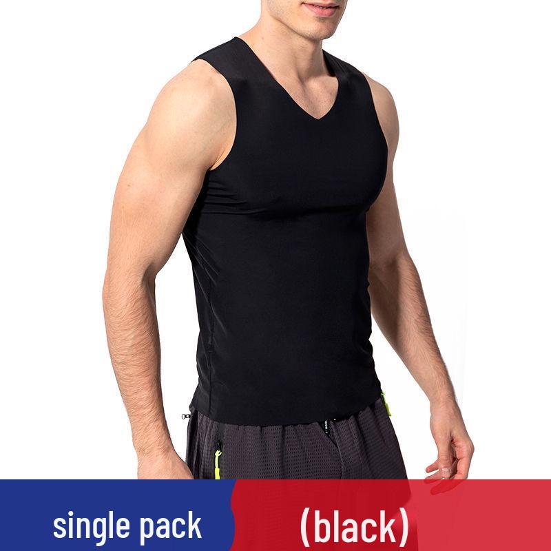 Ice Silk Men's Seamless V-neck Vest: Slimming, Stretchy, Solid Color Sports Base Layer Pajama