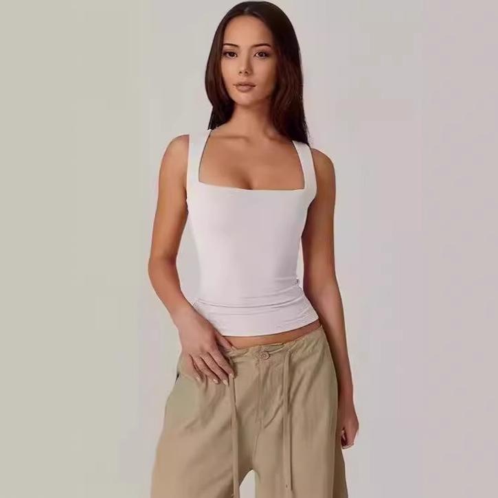 European & American Street Style Square Neck Slim Tank Top - Women's Fashion Base Layer 2025