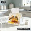 1pc Tissue Box, Watercolor Bees Honeycomb Sweet Warmth Pattern, 2D Flat Printing, Made from Tough Polyester, Folds Flat, Tissue Container, for Counter