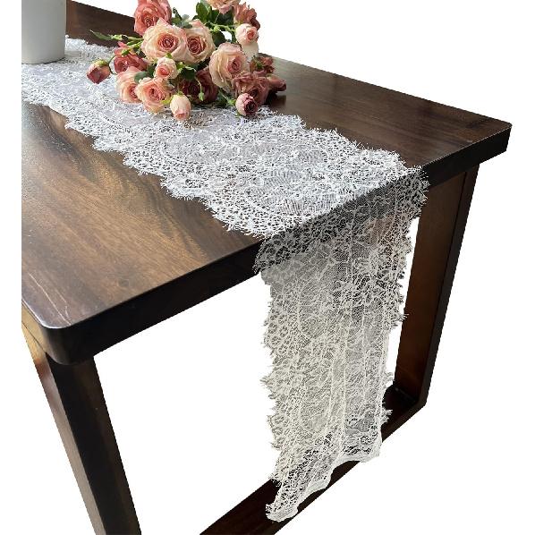 1 Pcs White Lace Table Runner 14 x 120 Inch Vintage Rustic Table Runner for Wedding Bridal Shower Baby Shower Party Decorations Embroidered Boho Lace