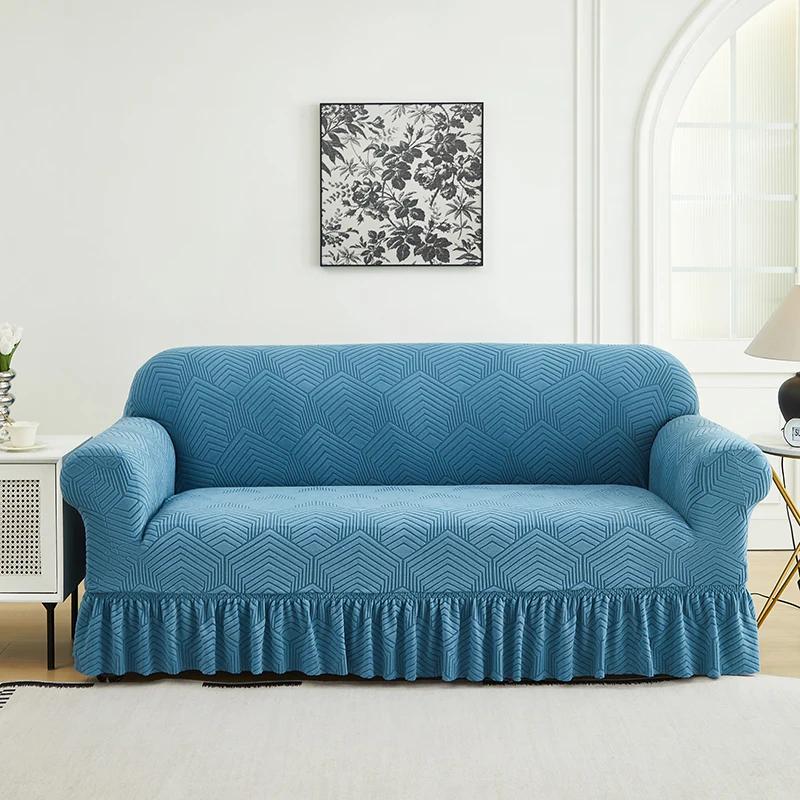 1 PC Jacquard Sofa Cover with Skirt Splash can be easily removed Couch Cover Protector of Bench with Armrest