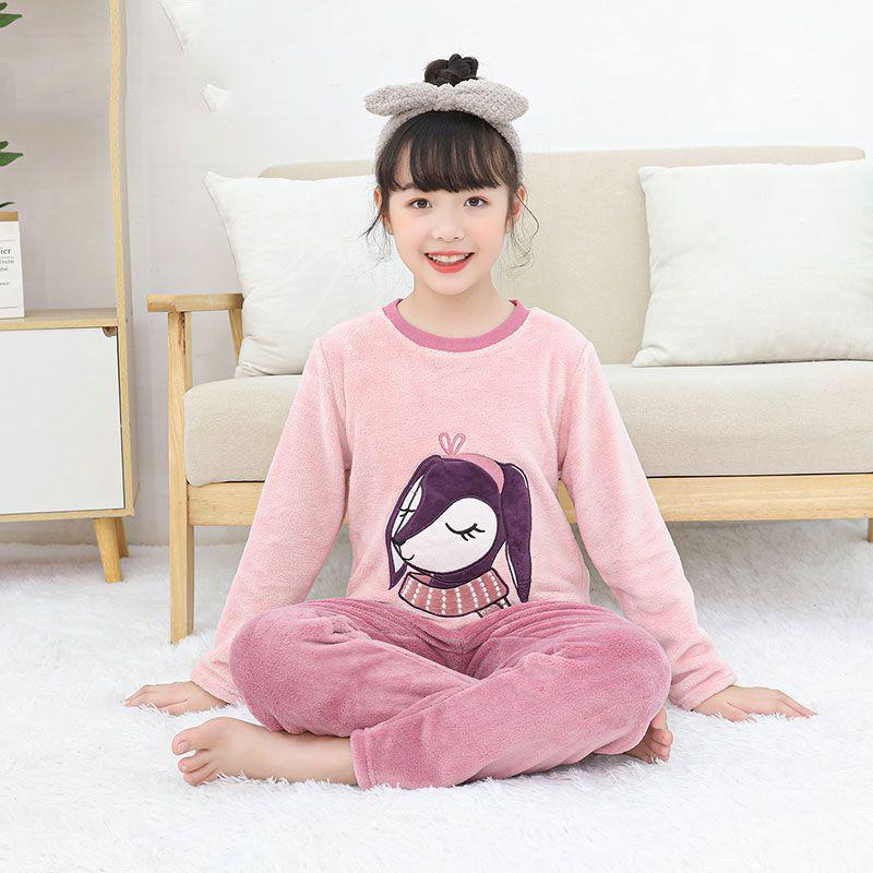 Flannel Boys' Pajama Set - Coral Fleece, Medium-Large, Plus Velvet, Thickened for Autumn/Winter