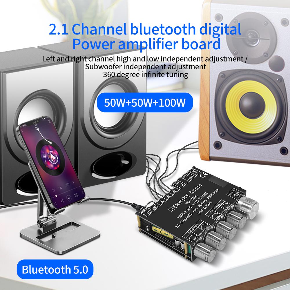 YS-S100L 2.1 Channel Bluetooth 5.0 Amplifier Board With APP Control 50Wx2+100W HiFi Audio Power Amp Module For Subwoofer