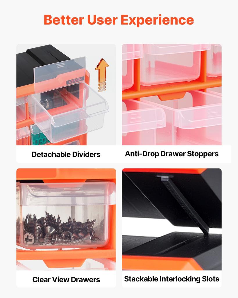 VEVOR 60-Drawer Storage Organizer, Plastic, Drawer Storage Cabinet for Garage Organization, Stackable Small Parts Organizer, Wall-Mounted Toolbox