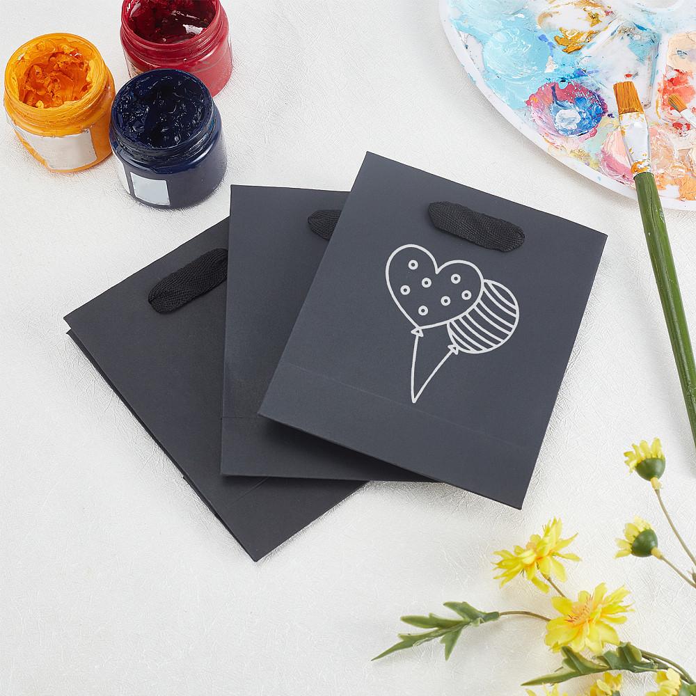 5pcs Black Kraft Paper Bag with Handles Multi Size Festival Gift Bags Gifts Jewelry Wedding Birthday Party Decoration Paper Bags