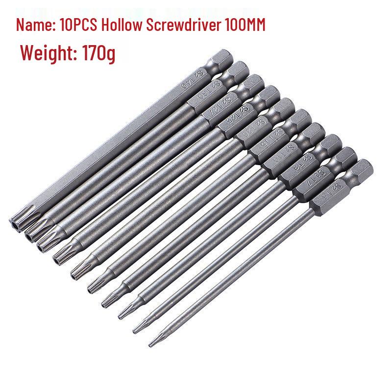 Hollow Torx Screwdriver Bits Set, 10-Piece, 100mm, S2 Alloy Steel, Sandblasted Finish