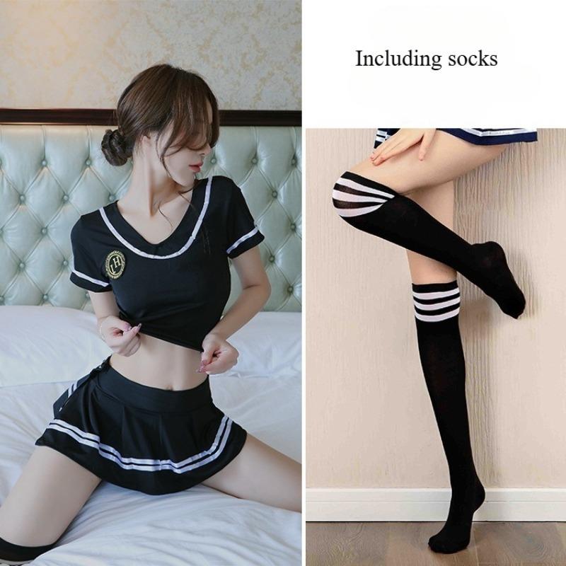 Ladies' Sexy Lingerie Sexy Hollow Out No Take Off Short Skirt Student Uniform Temptation Midnight Passion Role-playing