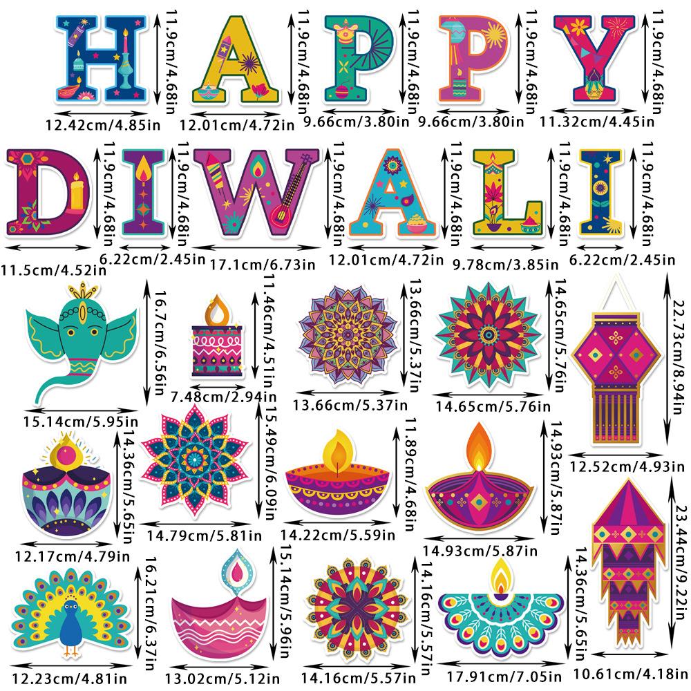 25 KS Indická tematická párty dekorace Diwali DIY ŠŤASTNÉ DIWALI Papírová tabule Dekorace Kartička Samolepky