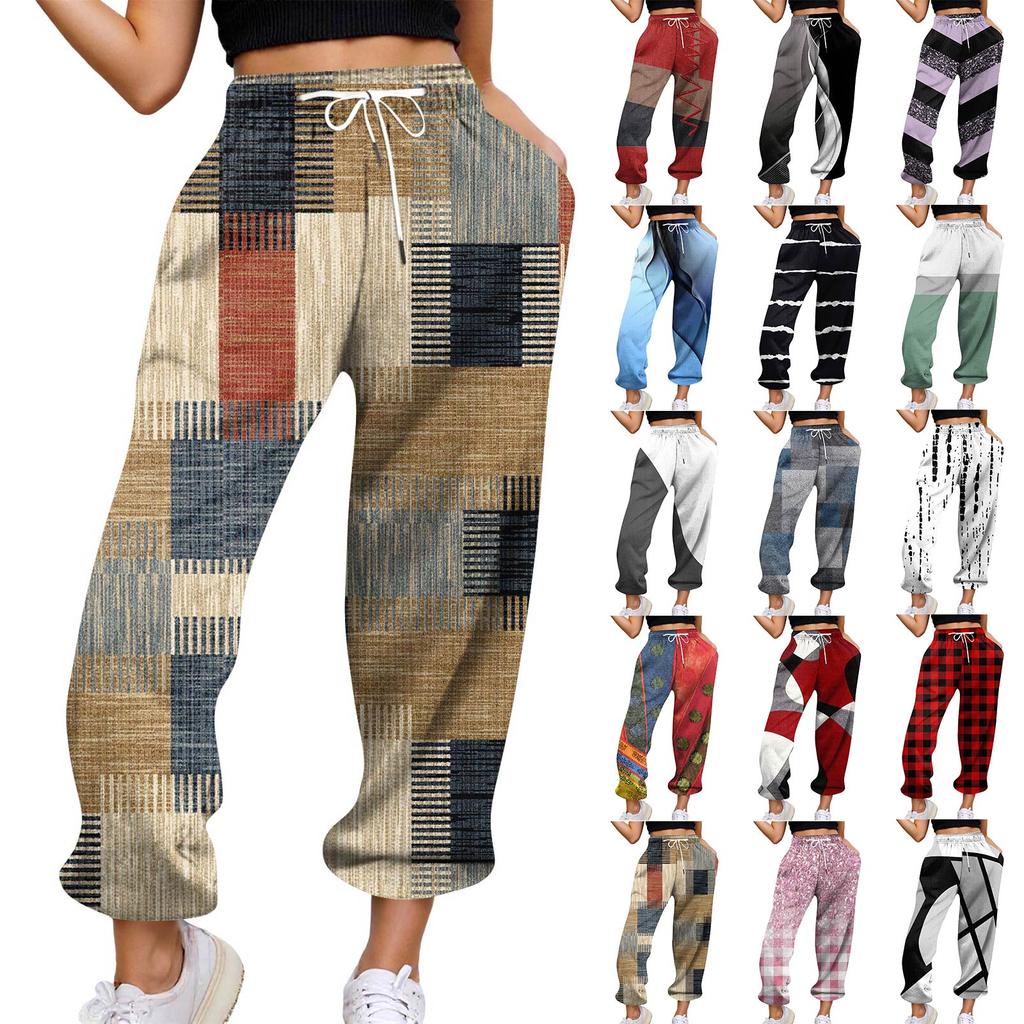 Fritidsbukser for kvinner Høyt midjebelte joggebukser med lommer