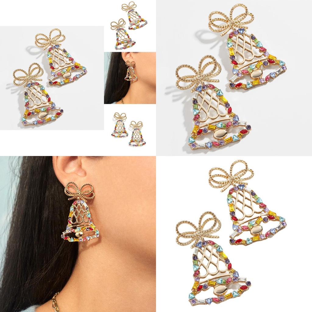 Stylish Alloy Crystal Bell Earrings Modern Design Perfect For Celebrations