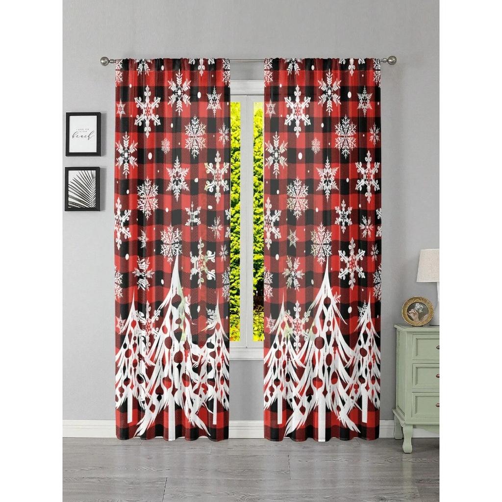 Modern Christmas Silver Decoration With Stars and Snowflakes Curtains for Living Room Bedroom Curtain Home Decor With Hooks