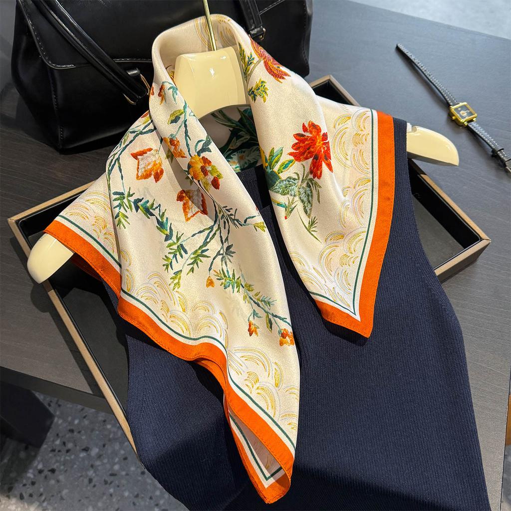 Luxury Brand 100% Natural Silk Scarf Women Design Small Square Shawl Hair Ribbon Headband Fashion Neckerchief Bandana