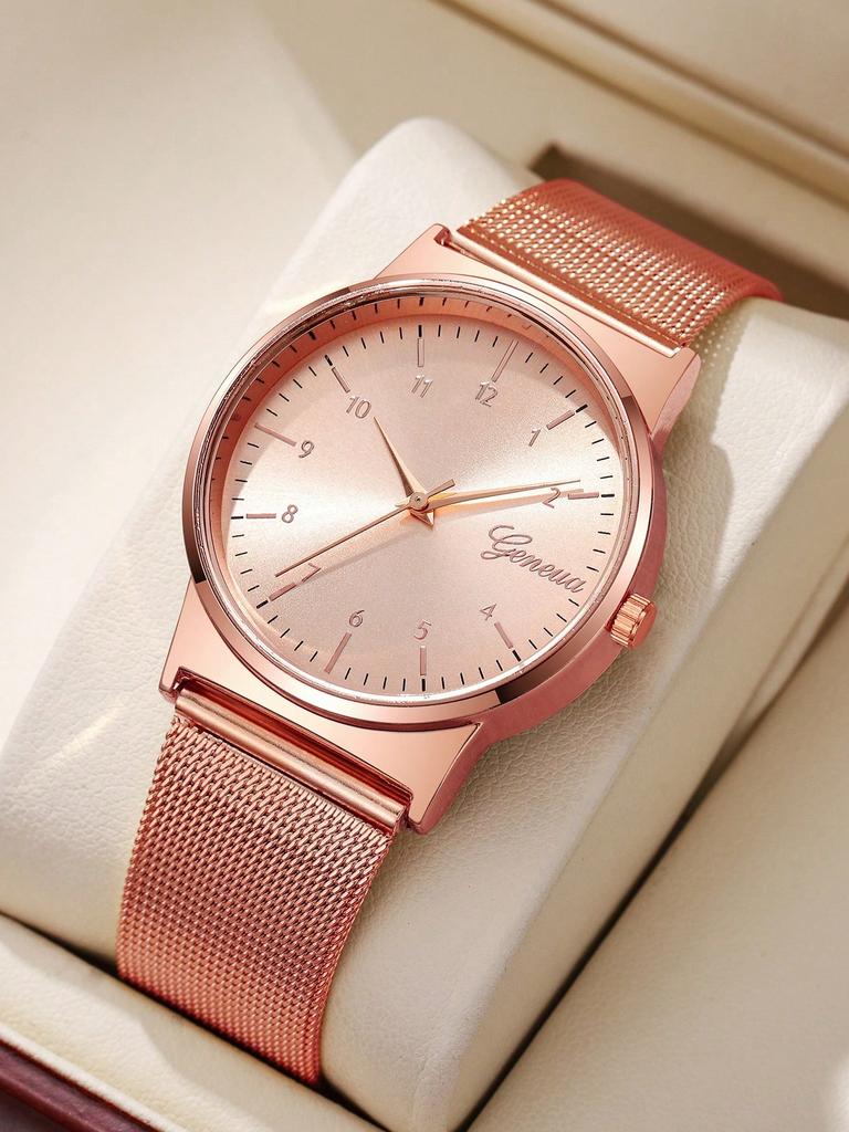 Mesh Strap Round Pointer Quartz Watch As A Gift For Students Returning To School