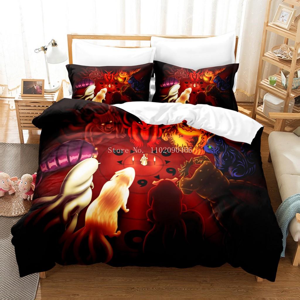 Uzumaki Naruto Bedding Set Quilt Cover Sasuke Cartoon Anime Bed Bedroom Duvet Cover Beddings Suit Kids Boys Birthday Gifts