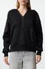 Women's Fashion Stylish Sweatshirt Black Black Accessory Detailed Hooded Relaxed Comfortable Fit Knitted Sweatshirt