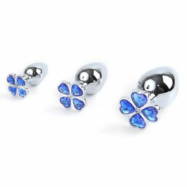 Blue Flower Stainless Steel Metal Anal Crystal Butt Plug  Set  Non Vibrating Butt Plugs
