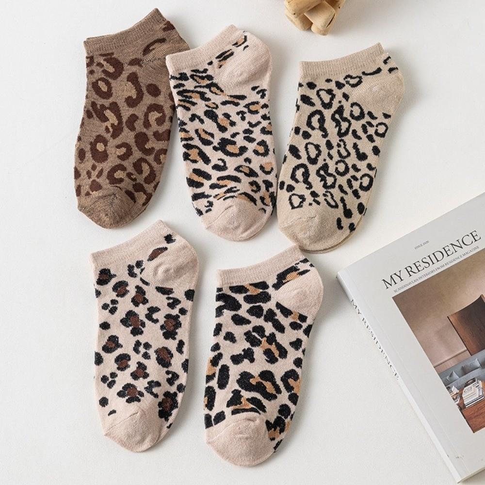 Leopard Print Short Socks Korean Style Low Cut Socks Retro Ankle Socks Sports Wear